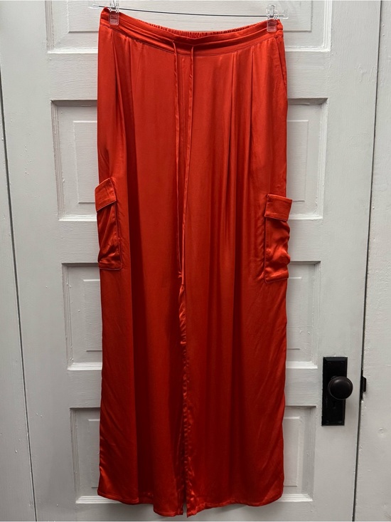 Pants - Nation Ltd Red Satin Wide Leg Cargo Pants L